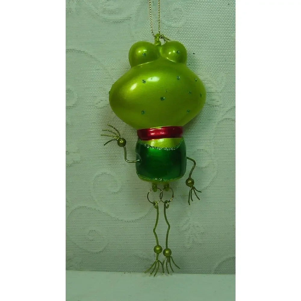 PIER 1 IMPORTS MR. FROGGIE GLASS ORNAMENT WITH WIRE LEGS